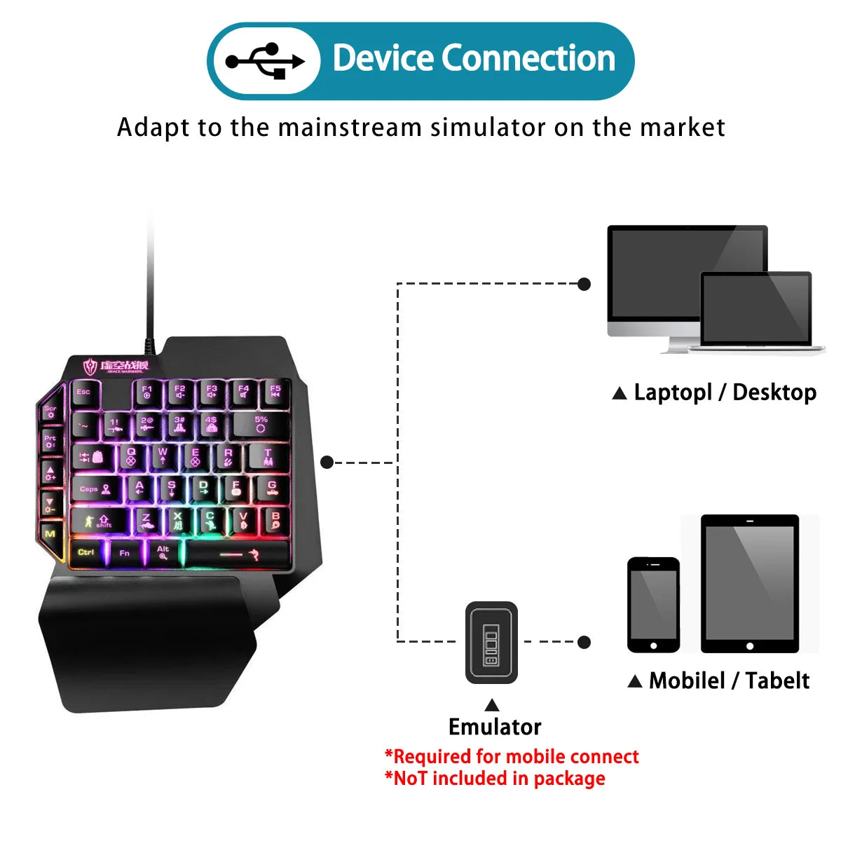 Mini One-Handed Keyboard for Gaming